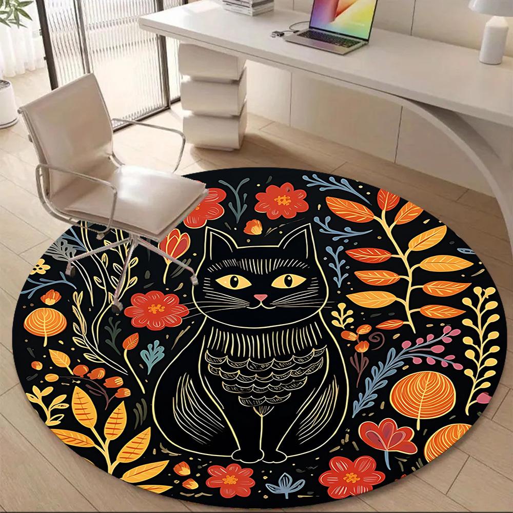 1pc Cat Flowers Office Round Area Rug, Under Office Chairs Bedroom Living Room Home Decor, Room Deco