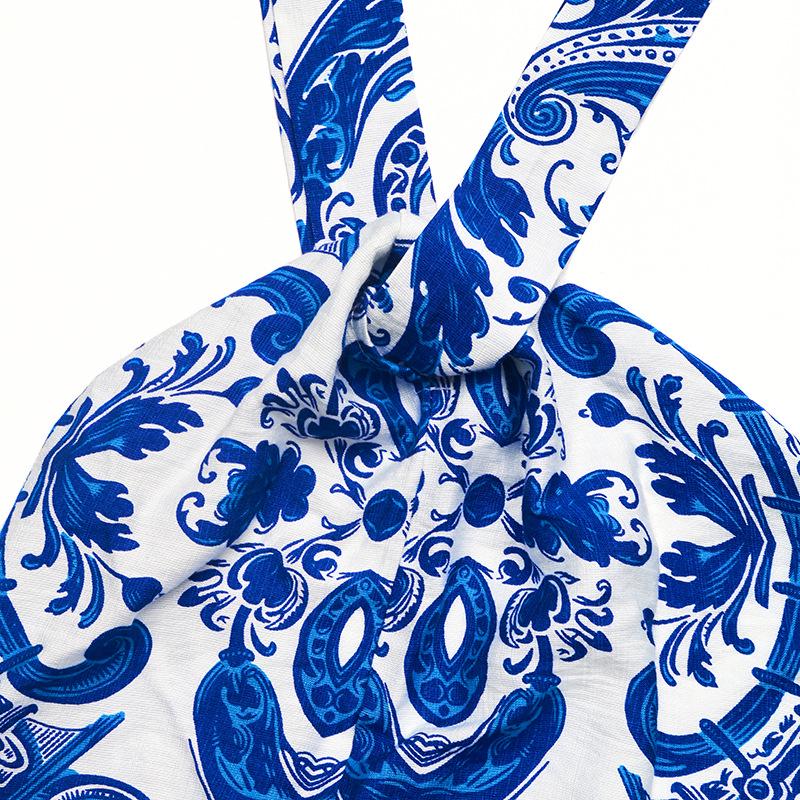 European & American Halter Long Skirt: New Style 2026 Open Back Retro Print Dress for Women.