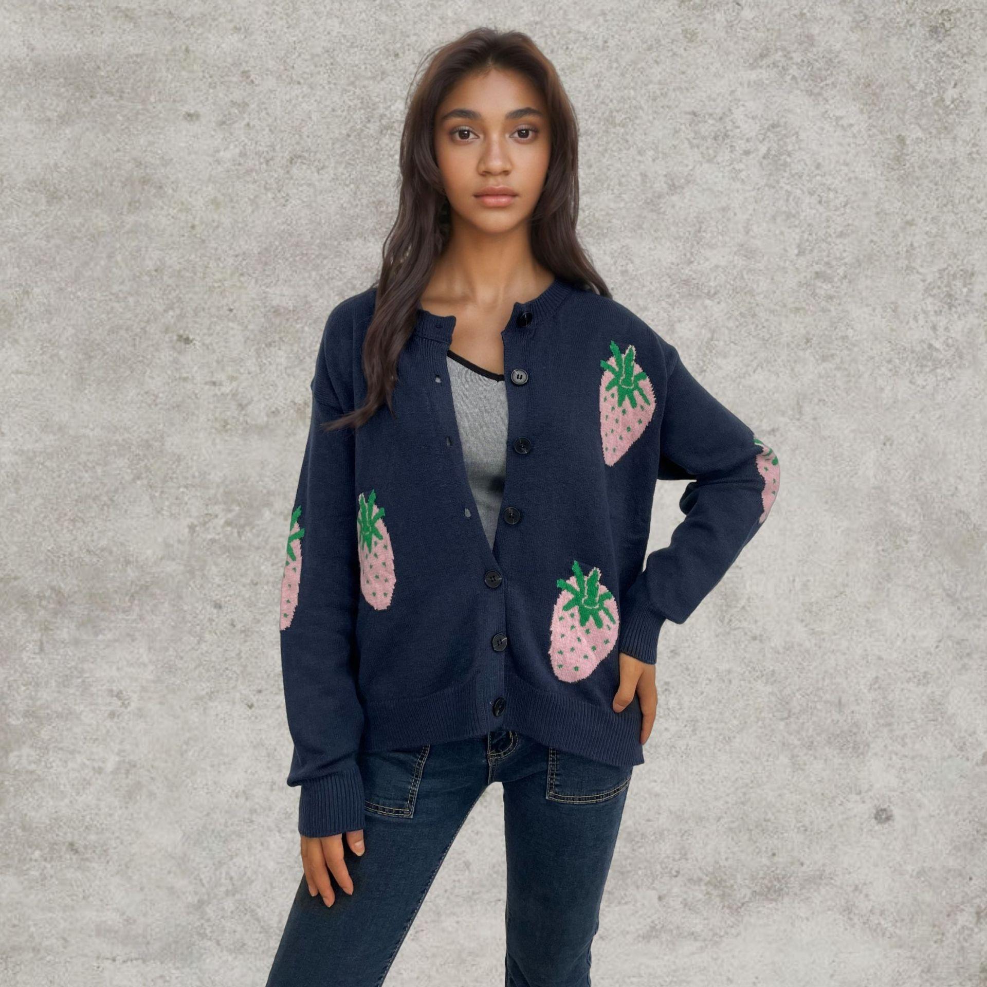 

Женский теплый вязаный свитер с V-образным вырезом, пуловер, джемпер с длинным рукавом, вязаный жаккардовый свитер с пуговицами, кардиган, верхняя одежда XL тёмно-синий