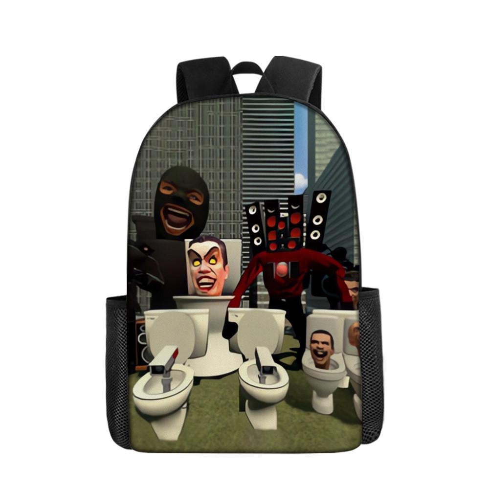 Skibidi Toilet Character Kids Backpack With Breathable Oxford Cloth For School Use