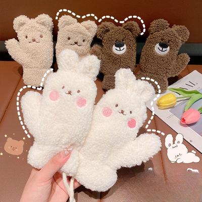 Autumn and Winter Warm Baby Boy and Girl Cross Windproof Gloves Scarf Sherpa Cute Cartoon Children's Kit Plush