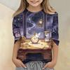Kids Halloween Print Crew Neck Three Quarter Sleeve Casual T Shirt Top Boys Girls Comfortable Fit Soft Fabric Seasonal Wear