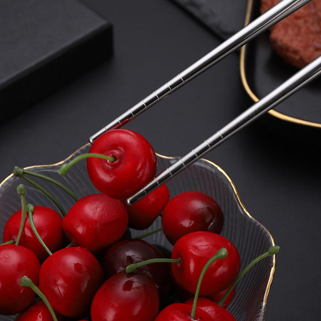 Set de Bețișoare din Oțel Inoxidabil, 5 Perechi, Reutilizabile, Ușoare, Metalice, Japoneze, Chinezești, Coreene, Anti-alunecare, Sigure pentru Mașina de Spălat Vase