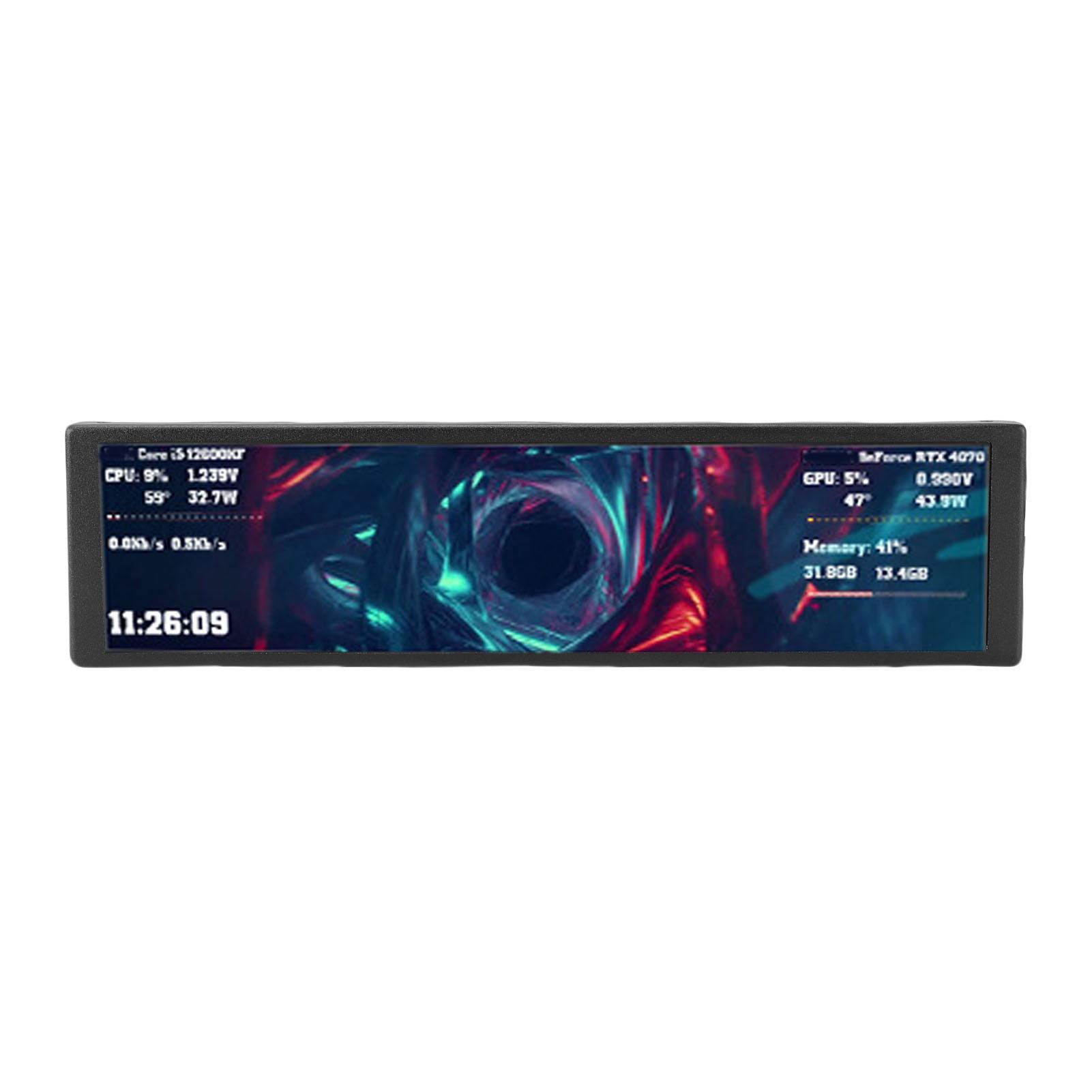 

9.2in Computer Case Secondary Screen Landscape Portrait Mode Dynamic Video Theme FHD 1920x462 PC CPU GPU Temperature чорний