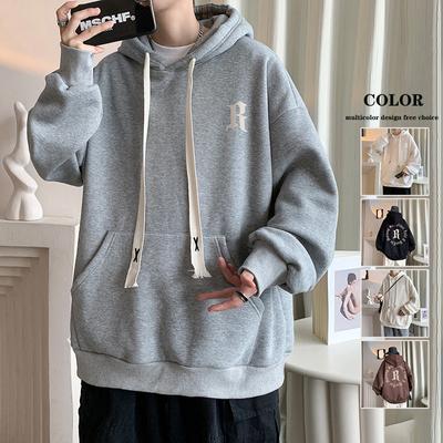 Maglione Pullover Primavera e Autunno da Uomo Casual di Tendenza con Stampa Lettere Felpa con Cappuccio Ampia Moda Ragazzi Giacca con Cappuccio