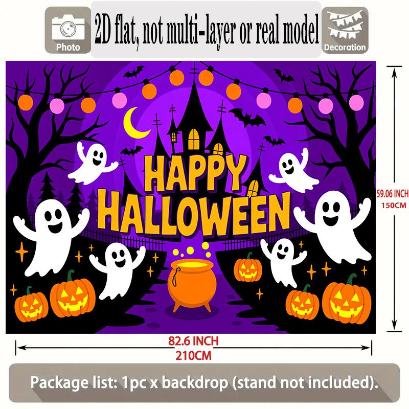 Party Backdrop Halloween Castle Purple Flat Banners Spooky Ghosts Pumpkins Celebrations Event Backdrop Decoration Front Door Decor