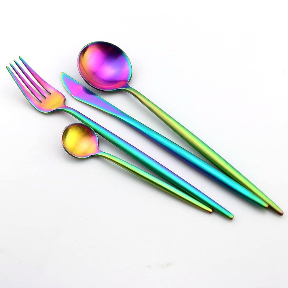 4 PCS/Set 304 Stainless Steel Rainbow Cutlery Set Dinnerware Set Western Food Cutlery Tableware Silverware Set Christmas Gift