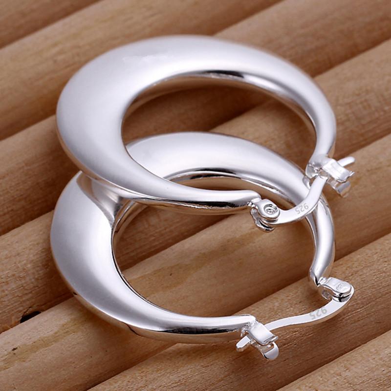925 Silver Plated Crescent Moon U Shaped Hoop Earrings Women Fashion Jewelry Accessory