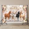 2D Rosa Blumiges Pferd Geburtstagsbanner, Reitsport-Thema Partydekoration Hintergrund