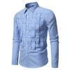 Men's Casual Solid-color Long-sleeved Shirt, Men's Button-style Striped Woven Stand-up Collar Shirt