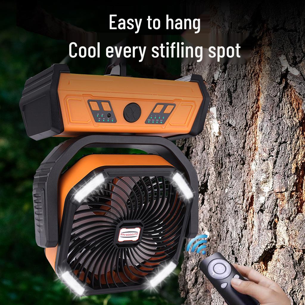 Portable Silent Camping Fan with Light & USB Charging - Large Capacity Outdoor & Fishing Oscillating Fan