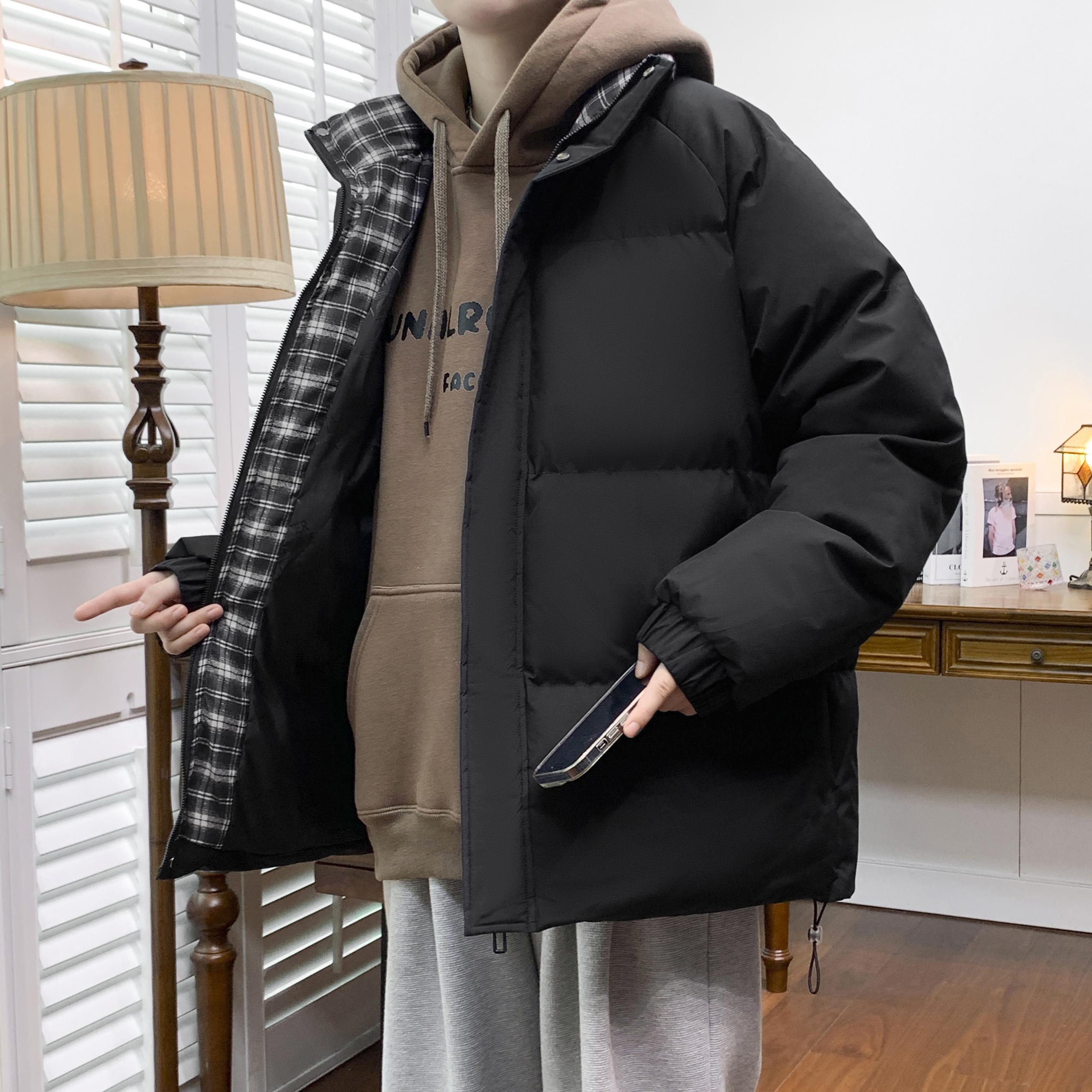 

Мужская повседневная куртка большого размера с воротником-стойкой, утолщенная, модная хлопковая куртка, ветрозащитная, теплая, мужской топ, удобная новая хлопковая куртка M чёрный
