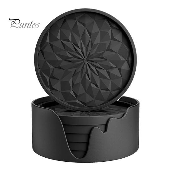 Modern Kitchen Table Accessories Silicone Coaster Set with Holder, Non Slip Diamond Pattern Drink Coasters for Drinks Cups Glasses, Heat Resistant Mat