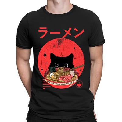 Katze Ramen Anime Japanisch Kätzchen isst Nudeln Lustig Herren Damen T-Shirts Top#D