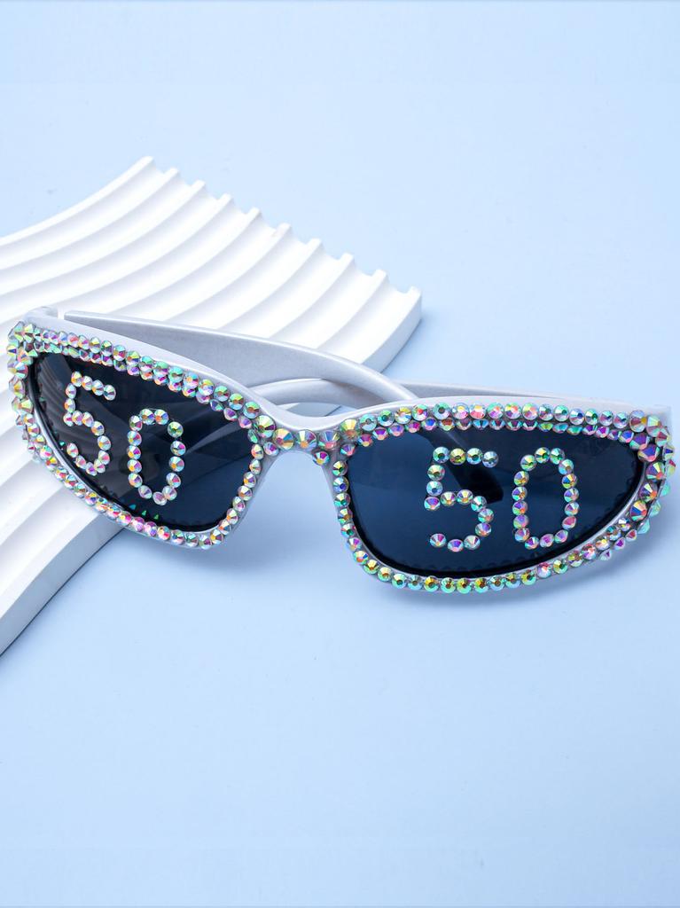 Birthday Party Sunglasses Number Decor Rhinestone Trim UV Blocking Shades for All Age Birthday Events KJ193
