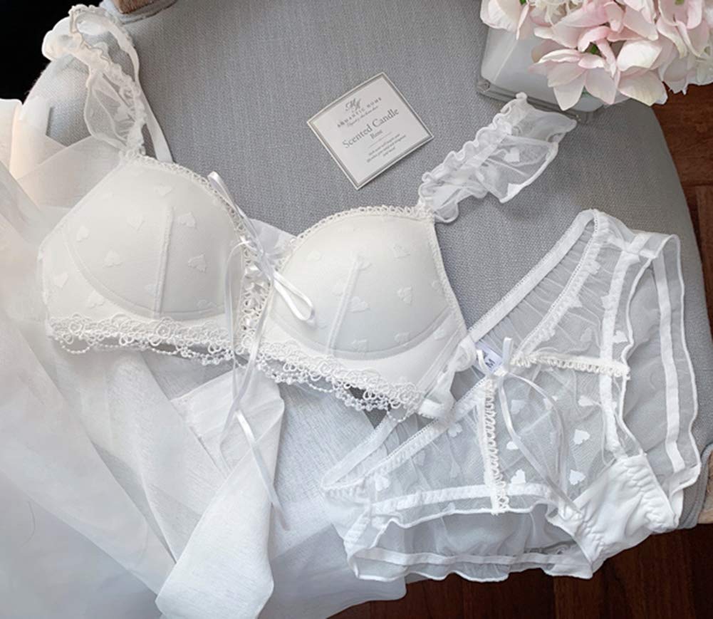 Laisve Super Bra and Panty and Sexy Lingerie with Ruffled Shoulder Perfect for Junior High School Size L Push-Up Set, 2-Piece Set, Moisture-Wicking