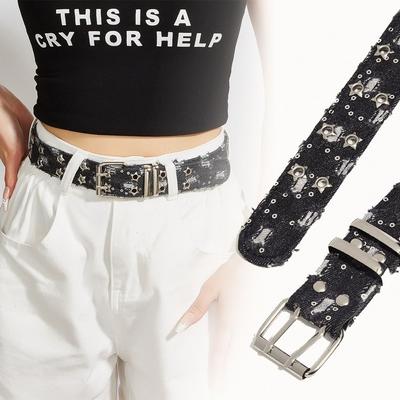 Vintage Punk Denim Waistband Versatile Star Hollowed Belt Trend Waist Strap