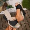 2024 Stylish European & American One-Strap Wedge Platform Slides: Plus-Size, Open-Toe Women's High Heel Slippers