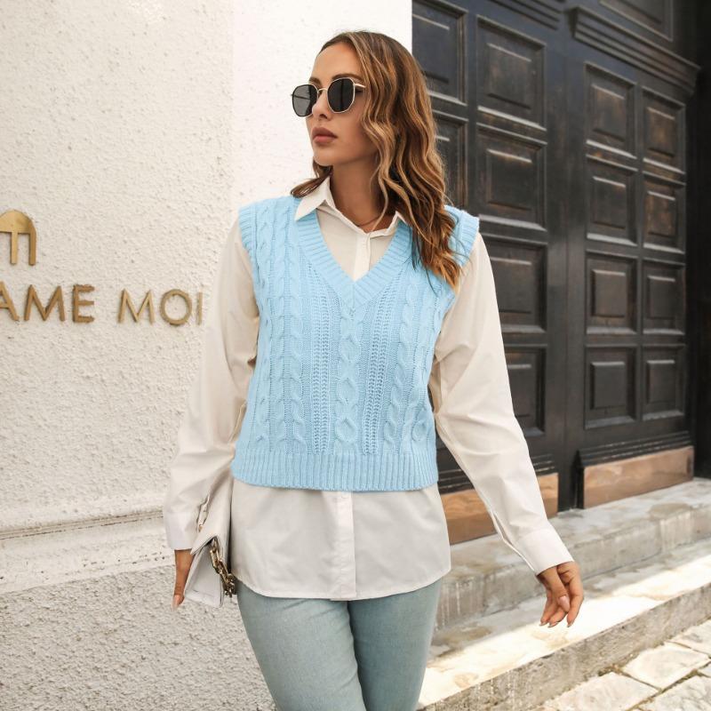 Dame S Drejet Strikket Vest Sweater Til Efterår Vinter