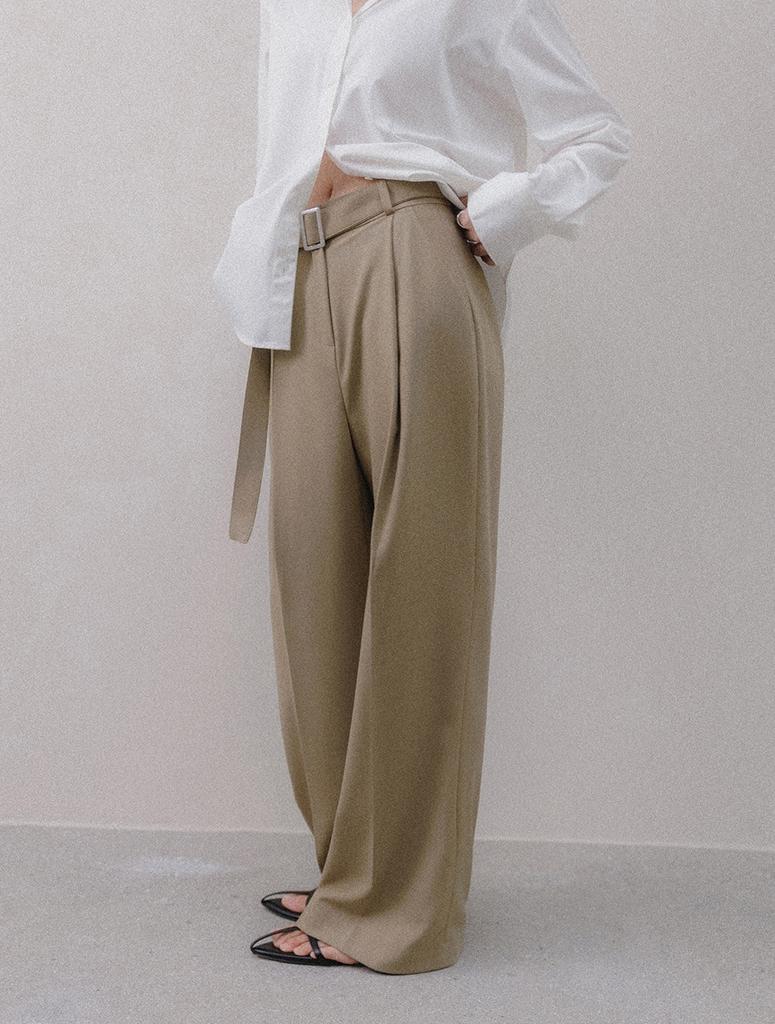 Memua Refined Belted Wide Slacks (Black)