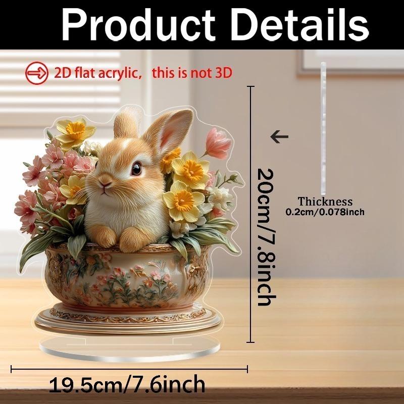 2D Flat Acrylic Bohemian Easter Bunny Tabletop Decoration, with Vase Decoration, Suitable for wall decoration, porch, room, villa, accents Home, Hallw