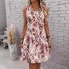Women Plus Size Round Neck Sleeveless Short Dress Ethnic Paisley Floral Striped Print Lightweight Summer Loose Dress