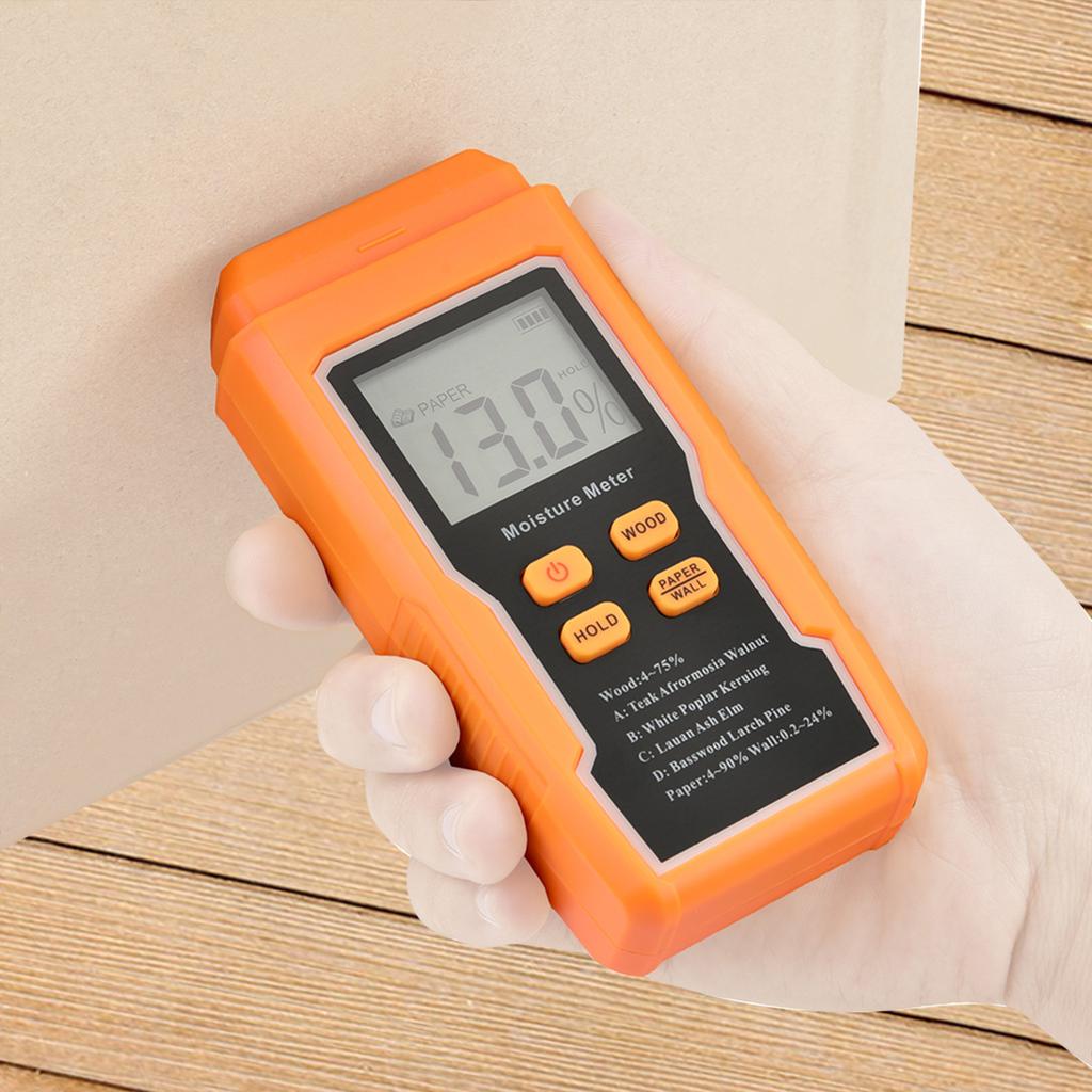 Two Pins Timber Damp Detector with Temperature Display Digital Tree Moisture Tester Moisture Reader for Lumber Concrete Building