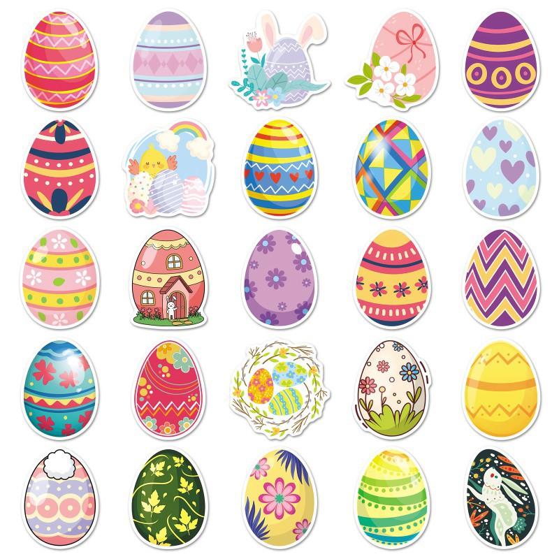 50 Easter Egg Stickers Colored Cartoon Graffiti Waterproof Decorative Hand Ledger