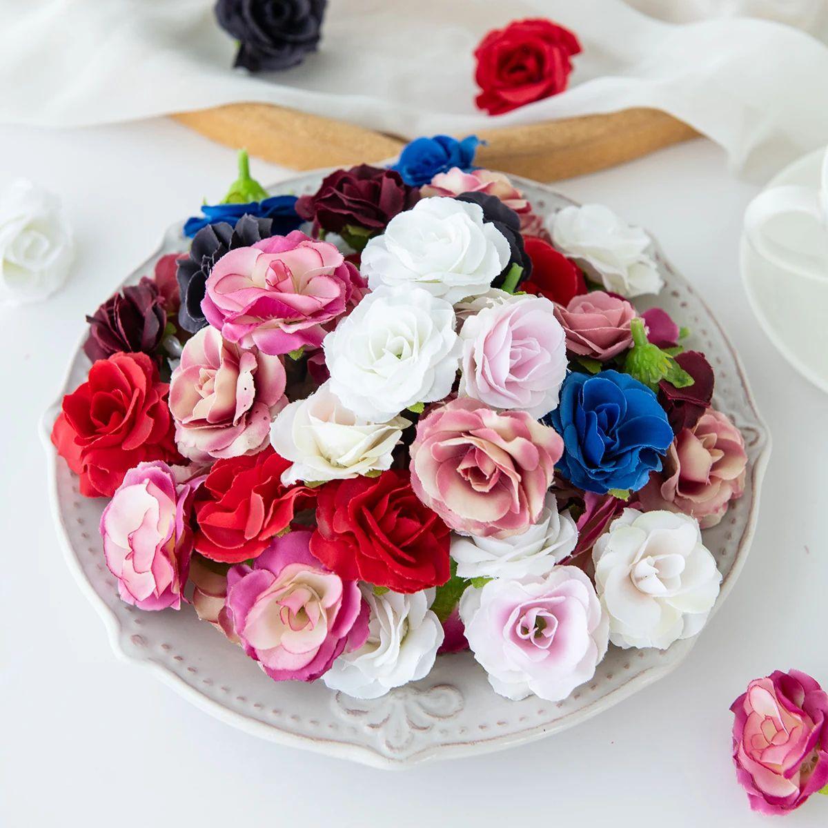 

30/50PCS Silk Rose Tea Bud Artificial Flowers Outdoor Garden Bonsai Arch Wall Wedding Home Room Yard Decor Festival Diy Gift Box 30pcs