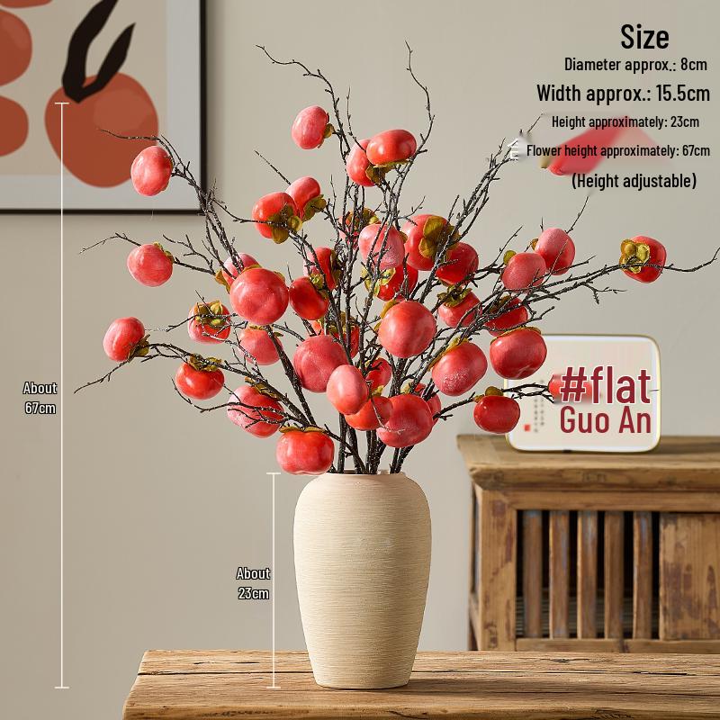 Chinese-Style Persimmon and Pomegranate Flower Arrangement for Living Room or Dining Table