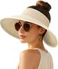 Cappello Visiera Parasole Sportivo da Donna Traspirante a Tesa Larga con Parte Superiore Aperta in Paglia con Fascia Regolabile per Spiaggia Escursionismo Corsa