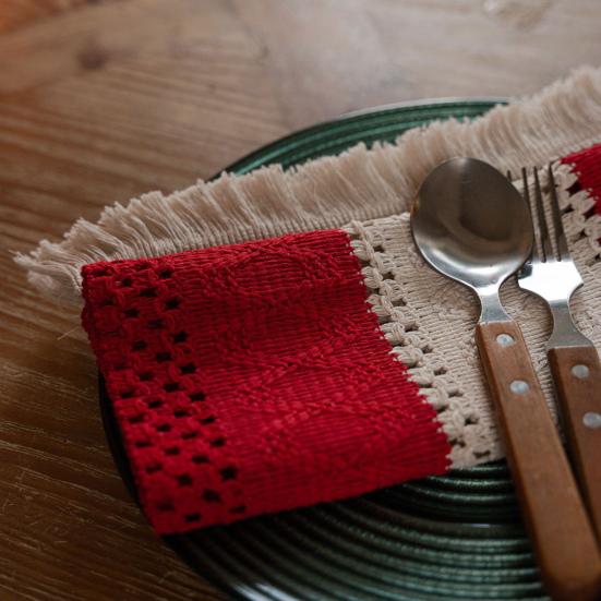 Table Runner for Family Gatherings Boho Striped Runner, Fringed Edge Cotton Linen Rustic Textured Hollow Entryway Farmhouse Dining Table, Home Holiday