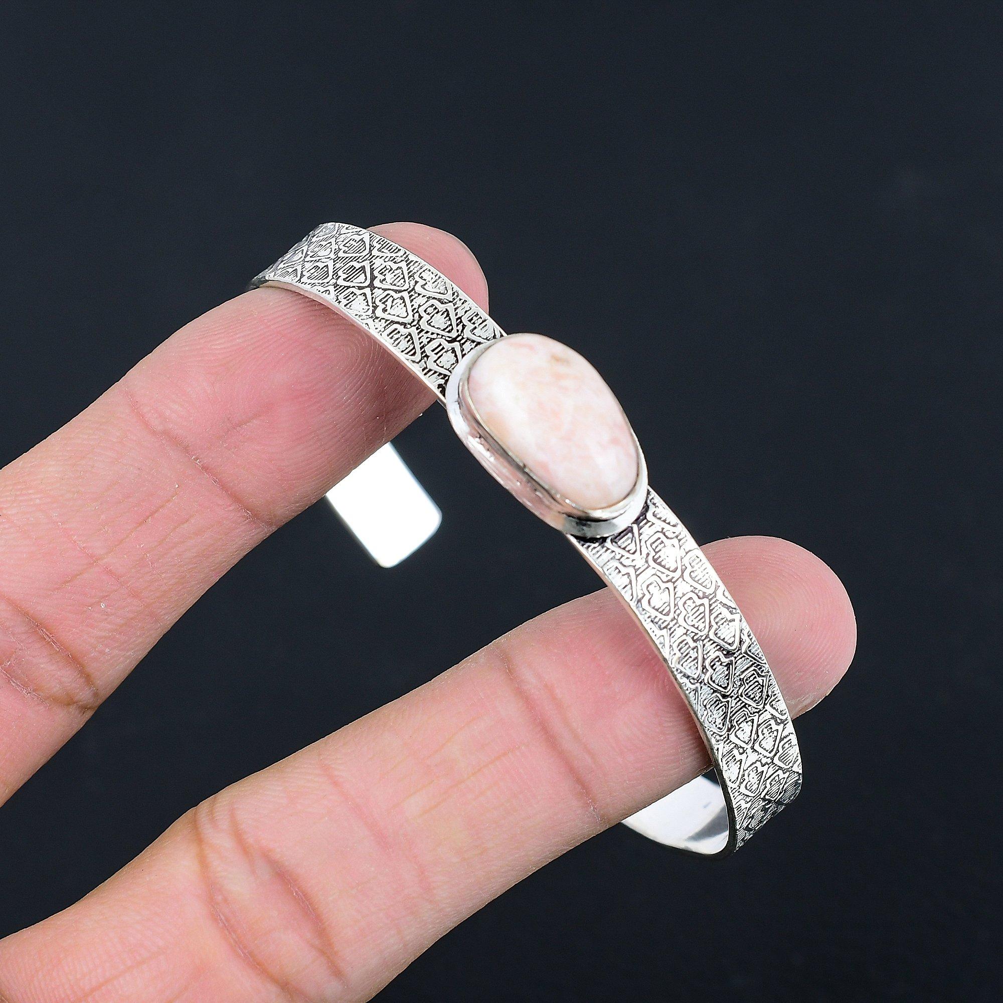 

Daughters Day Deal 925 Sterling Silver Natural Rhodochrosite New Bangle Bracelet Adjustable