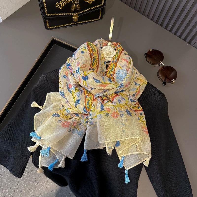 31 Designs Autumn Vintage Floral Tassel Viscose Shawl Scarf Lady High Quality Wrap Pashmina Stole Bufandas Muslim Hijab 180*90Cm