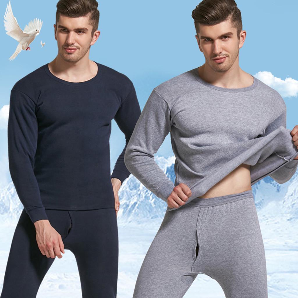 Buy 2pcs Men Winter Thermal Suit Keep Warm Sleepwear Tops+Pants