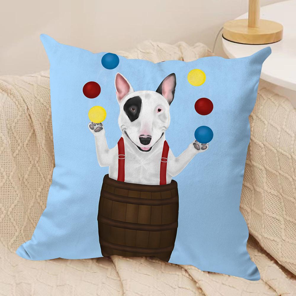 Cartoon Bull Terrier Series Cushion Cover Silky Short Plush Invisible Zipper Dustproof Sofa Pillow Case For Home Decor