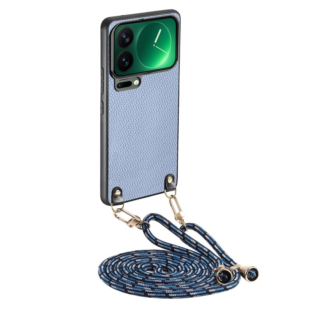 For Xiaomi 17 Pro Case Carbon Fiber Texture PU + PC + TPU Anti Drop Phone Cover with Crossbody Lanyard