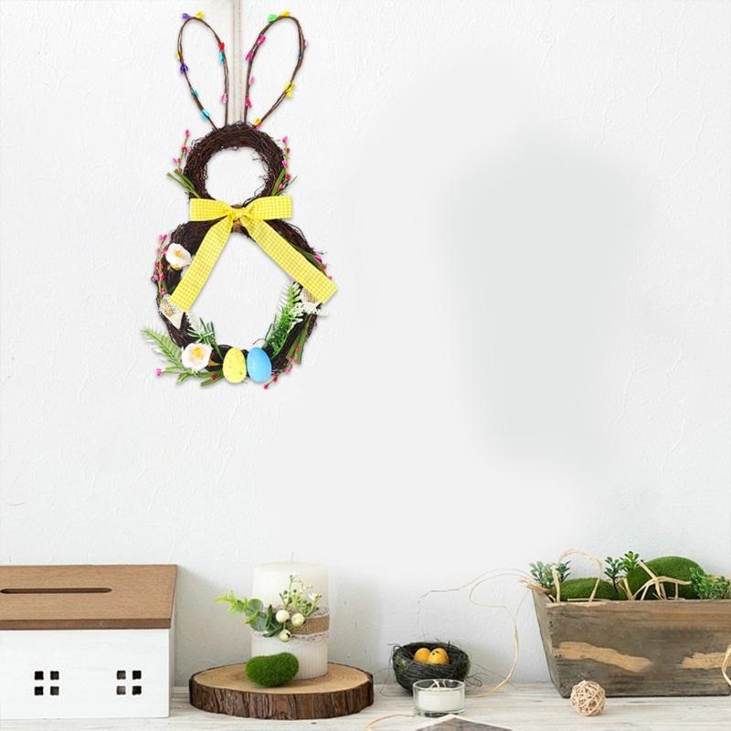 Flower Wreath Bunnies Easters Door Sign Artificial Flower Wreath Easters Decors for Farmhouse Front Door Porch Wall Decors