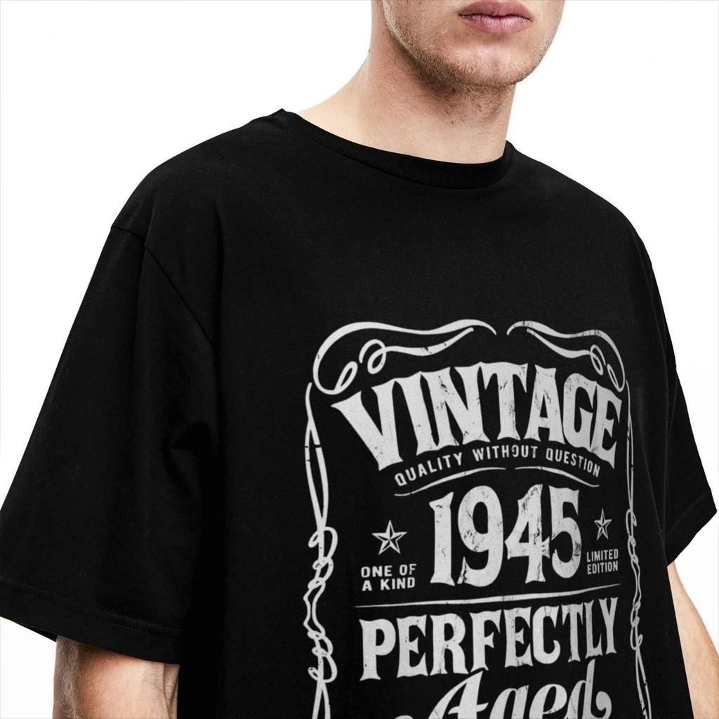 Vintage Born In 1945 Original 80th Birthday Accessories Unisex T Shirt Pure Cotton Tee Graphic Printing T-shirt Clothes