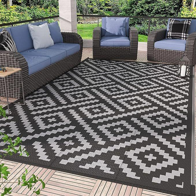 Retro Plaid Pattern Outdoor Carpet Geometrice Home Living Room Balcony Mat Camping Picnic Decorative Rugs Washable