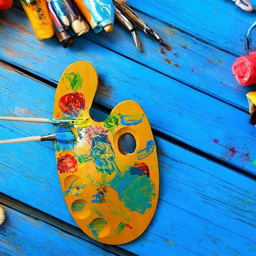 Wooden Painting Palette - 36x21cm Handmade Paint Palette with Thumb Hole for Acrylic, Oil, Gouache Watercolor Painting