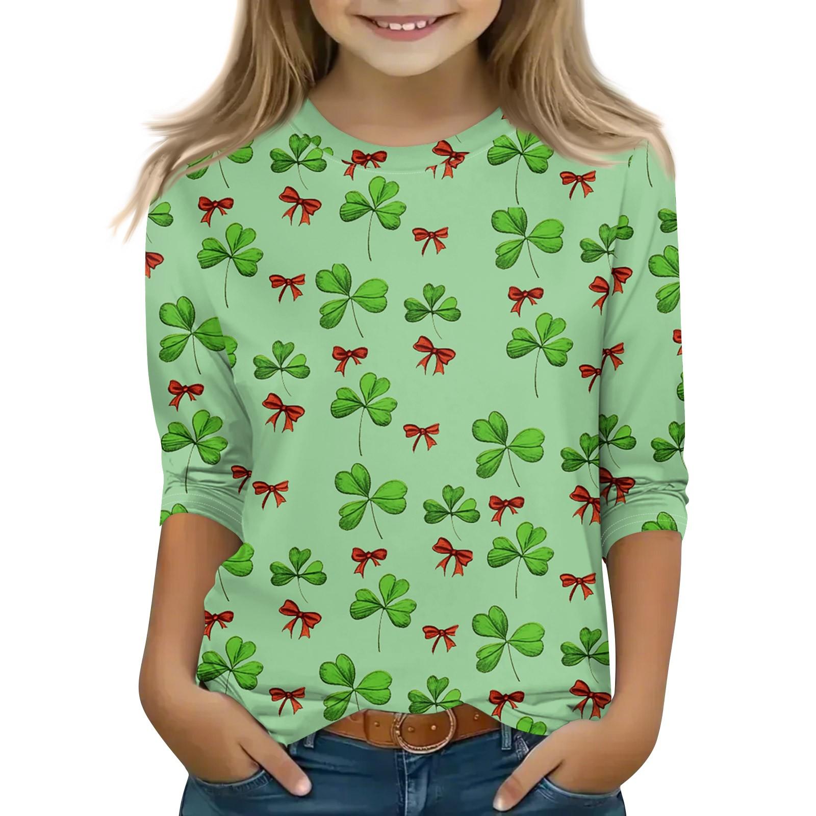 

Топи з принтом для молодих дівчат 5-16 років, круглий виріз, 3/4 рукави, футболки, модні топи, футболки 160