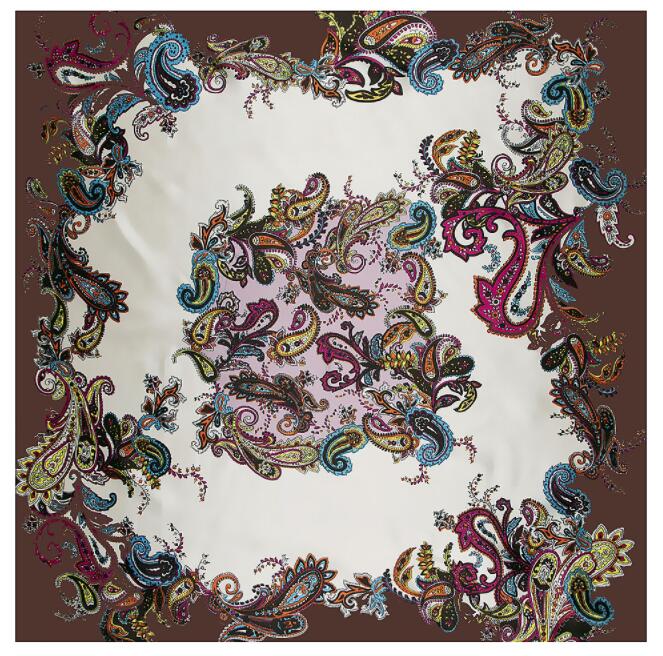 New Arrival 90*90cm Luxury Brand Women Silk Scarfs Colorful Cashew Flower Square Scarves Spring Summer Shawls For Ladies