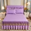European solid color washed padded bed skirt four-piece set lace lace princess wind bed cover non-slip fixed Nordic