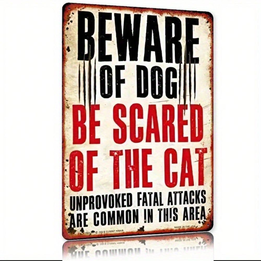 Vintage Beware Of Dog And Cat Metal Sign Rustic Iron Wall Decor Distressed Finish For Home Bar 8x12 Inch