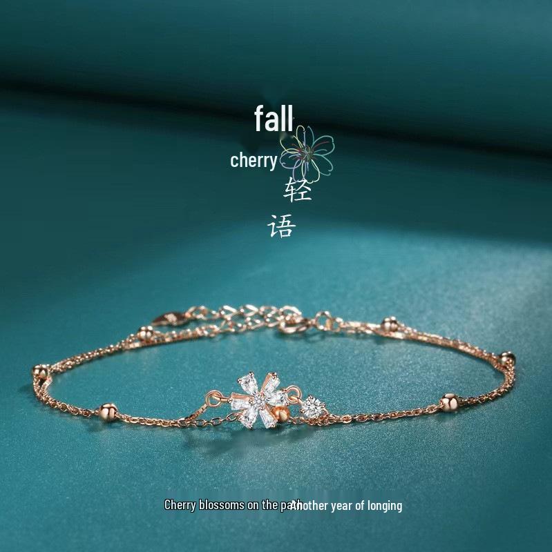 

2022 Корейский Двухслойный Браслет с Сакурой и Сверкающими Бриллиантами - Подарок в Стиле Легкой Роскоши для Женщин