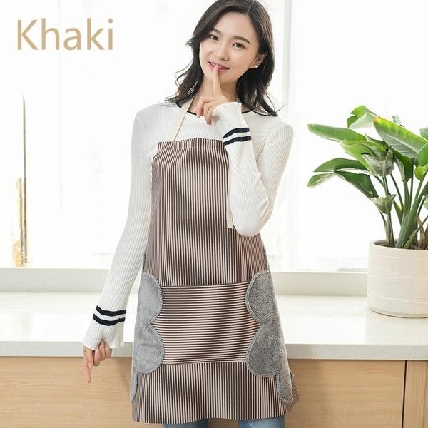 Household Wipeable Watrproof Aprons Kitchencooking Barbrcue Restaurant Women for Fashion Large Pocket Apron