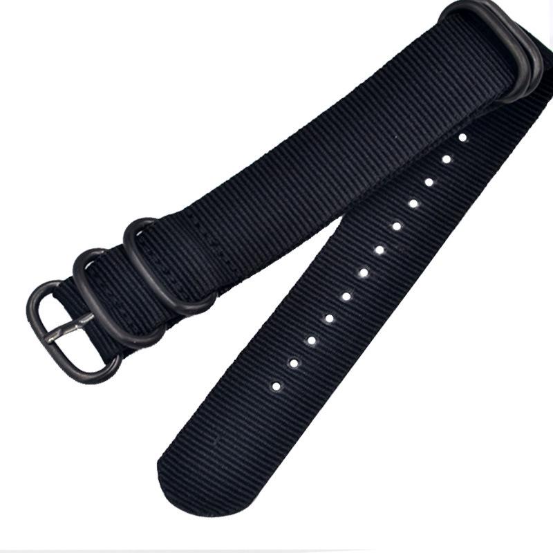 One-Piece Five-Ring Nylon Watch Strap with Frosted Silver & Black Buckles (18-20-22mm)