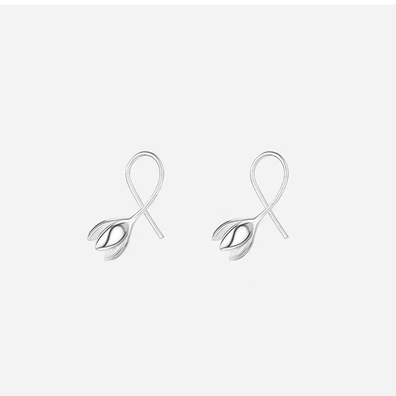 925 Silver Flower Plant Stud Earrings For Women Classic Fine Jewelry Light Luxury Accessories In Summer