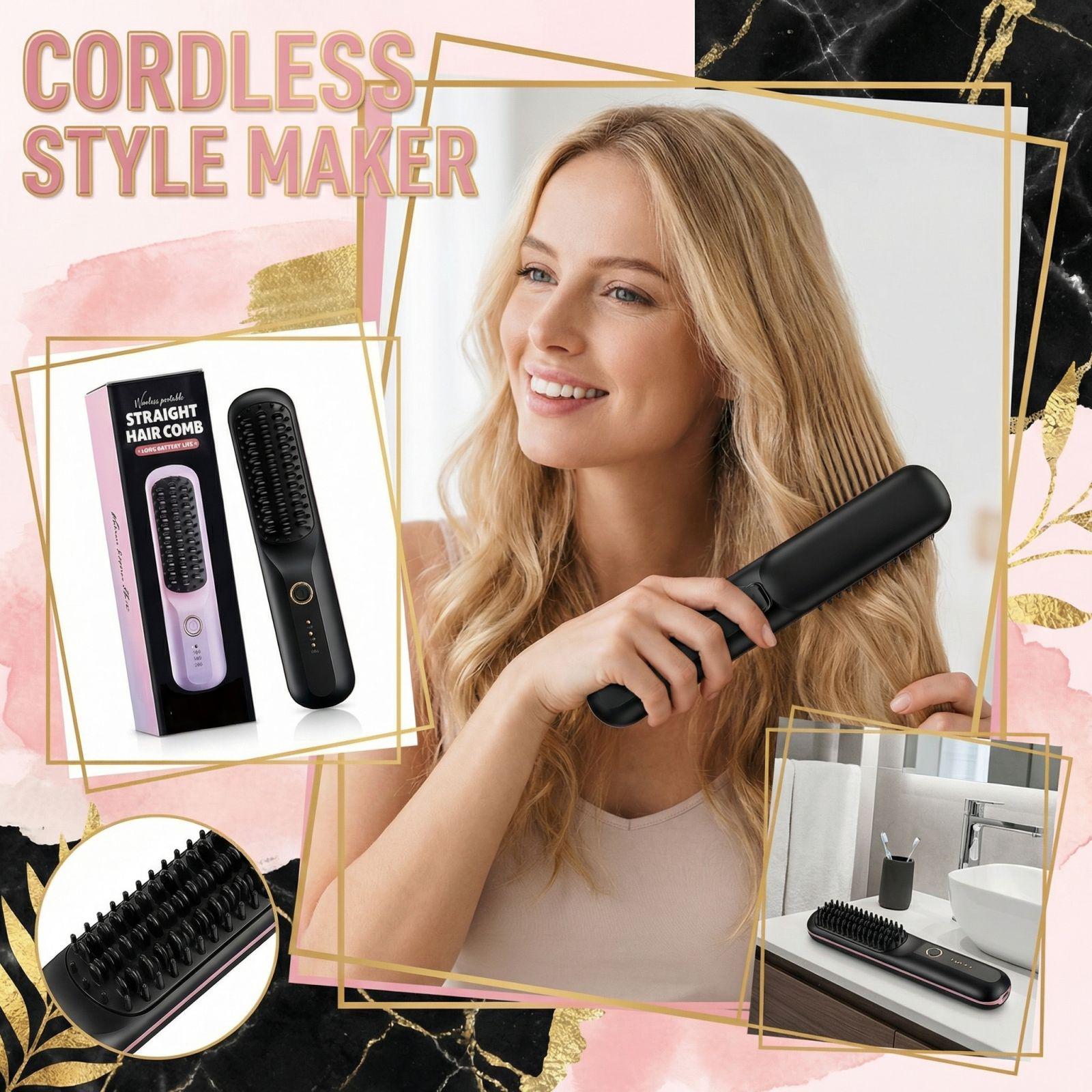 

Щетка-выпрямитель для волос, Инструмент для быстрой укладки, Перезаряжаемое беспроводное устройство для выпрямления волос, Расческа для личного ухода One Size чёрный